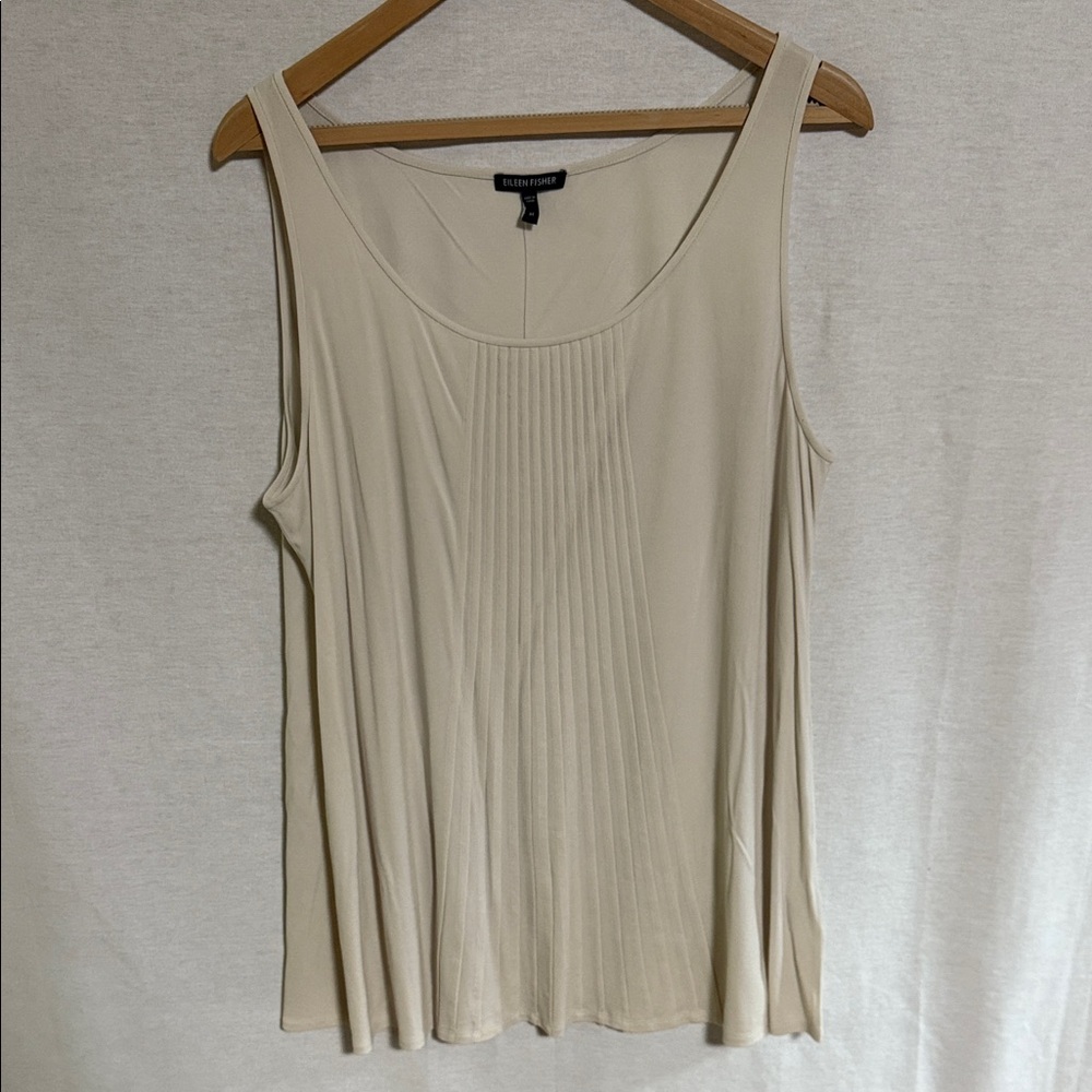 Eileen Fisher Cream Pleated Silk Sleeveless Top XL